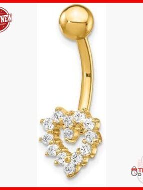 14K Gold CZ Heart Belly Ring Body Jewelry Piercing
